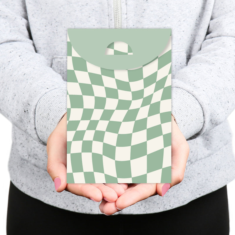 Sage Green Checkered Party - Gift Favor Bags - Party Goodie Boxes - Set of 12