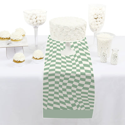 Sage Green Checkered Party - Petite Paper Table Runner - 12 x 60 inches