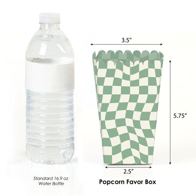 Sage Green Checkered Party - Favor Popcorn Treat Boxes - Set of 12