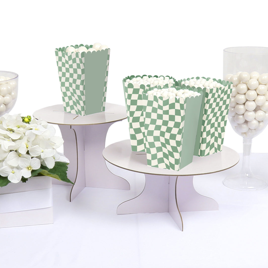 Sage Green Checkered Party - Favor Popcorn Treat Boxes - Set of 12