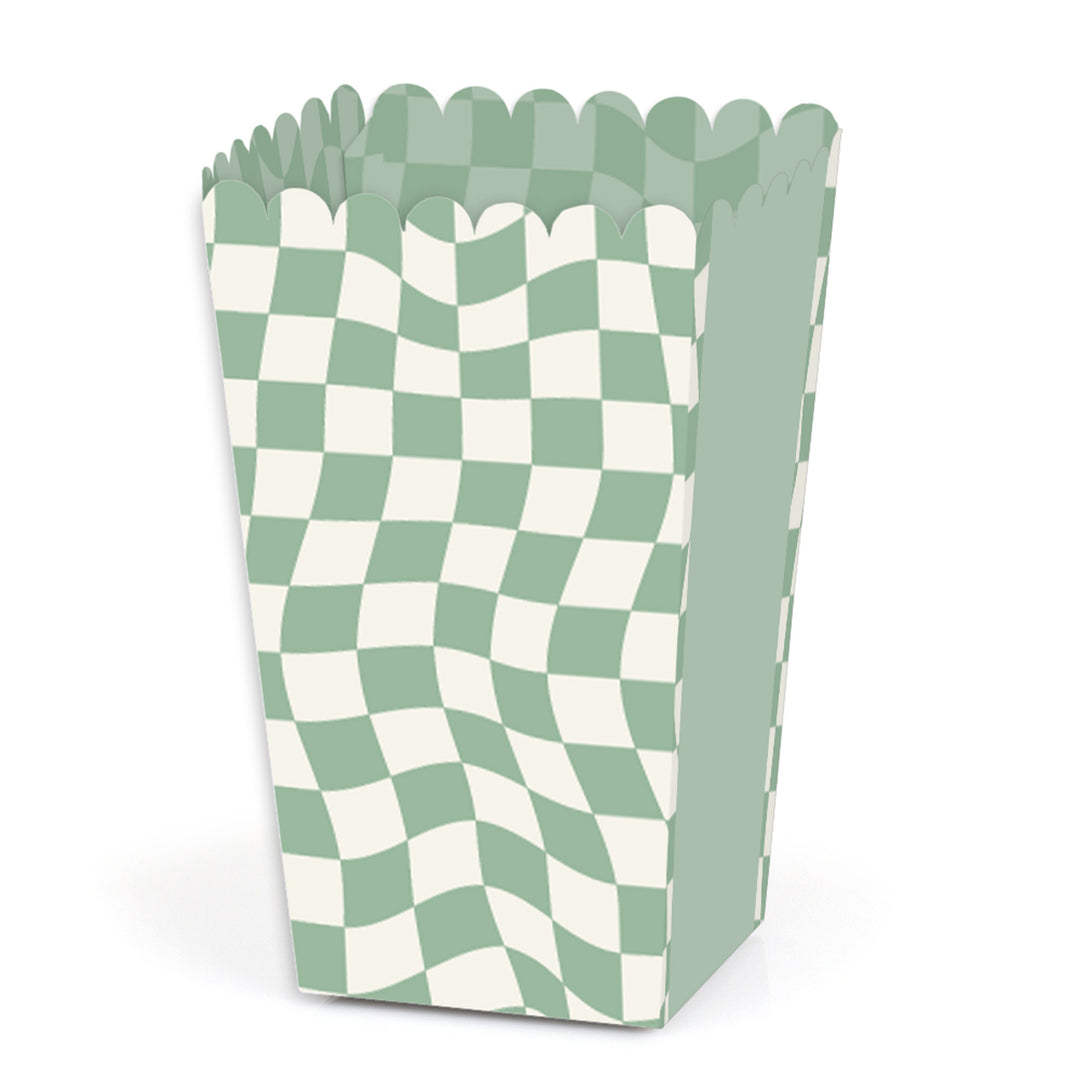 Sage Green Checkered Party - Favor Popcorn Treat Boxes - Set of 12