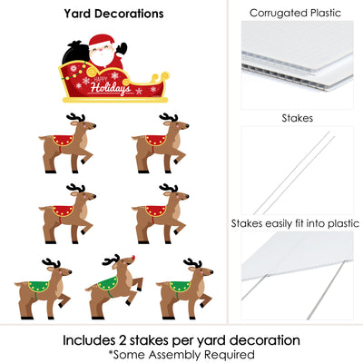 Santa's Reindeer - Yard Sign and Outdoor Lawn Decorations - Santa Claus Christmas Yard Signs - Set of 8