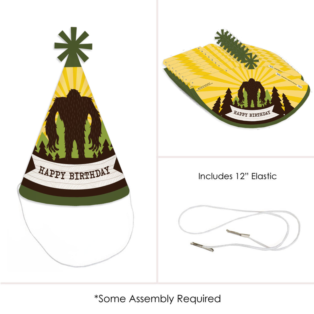 Sasquatch Crossing - Cone Happy Birthday Party Hats for Kids and Adults - Set of 8 (Standard Size)
