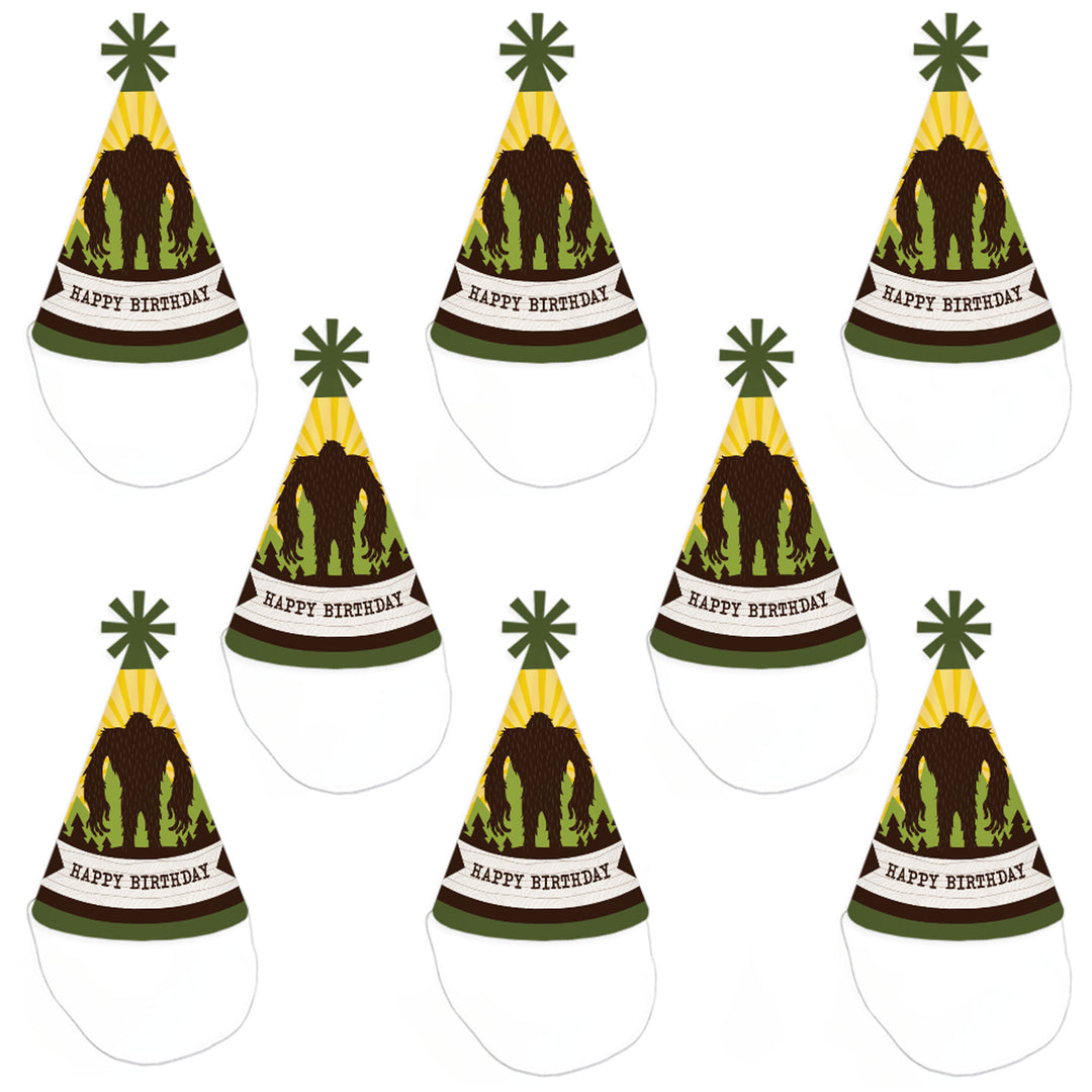 Sasquatch Crossing - Cone Happy Birthday Party Hats for Kids and Adults - Set of 8 (Standard Size)