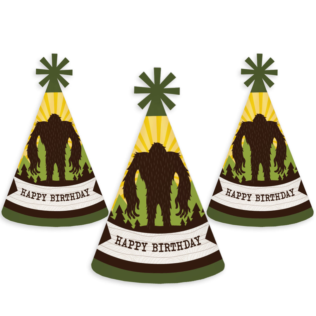 Sasquatch Crossing - Cone Happy Birthday Party Hats for Kids and Adults - Set of 8 (Standard Size)