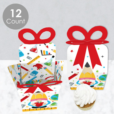 School Gnomes - Square Favor Gift Boxes - Teacher and Classroom Decorations Bow Boxes - Set of 12