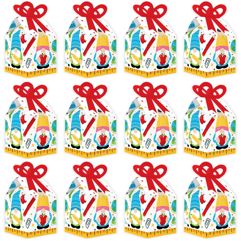 School Gnomes - Square Favor Gift Boxes - Teacher and Classroom Decorations Bow Boxes - Set of 12