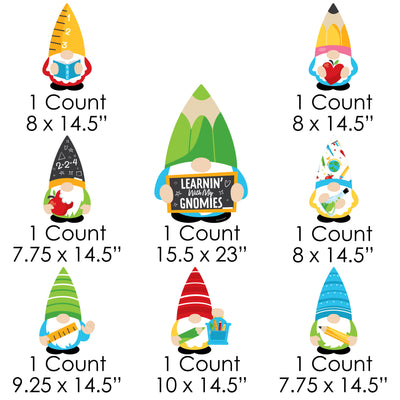 School Gnomes - Yard Sign and Outdoor Lawn Decorations - Teacher and Classroom Yard Signs - Set of 8