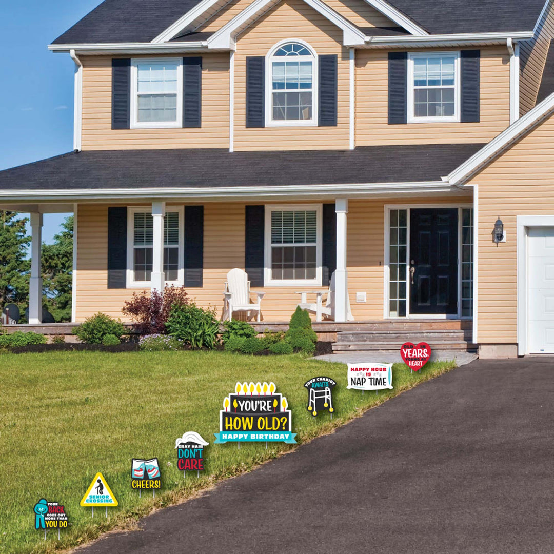 You're How Old - Senior Moments - Yard Sign and Outdoor Lawn Decorations - Funny Over The Hill Birthday Prank Yard Signs - Set of 8