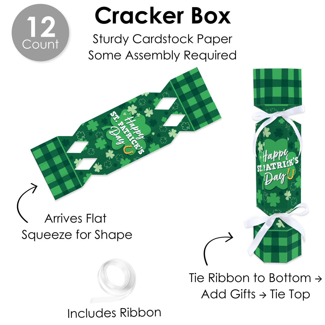 Shamrock St. Patrick's Day - No Snap Saint Paddy’s Day Party Table Favors - DIY Cracker Boxes - Set of 12