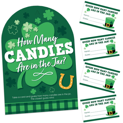 Shamrock St. Patrick's Day - How Many Candies Saint Paddy’s Day Party Game - 1 Stand and 40 Cards - Candy Guessing Game