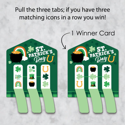 Shamrock St. Patrick's Day - Saint Paddy’s Day Party Game Pickle Cards - Pull Tabs 3-in-a-Row - Set of 12