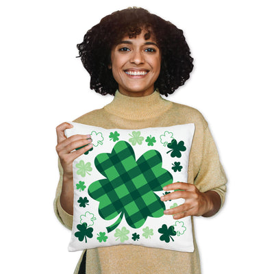 Shamrock St. Patrick's Day - Saint Patty's Day Party Home Decorative Canvas Cushion Case - Throw Pillow Cover - 16 x 16 Inches