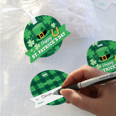 Shamrock St. Patrick's Day - Saint Paddy’s Day Party Clear Goodie Favor Bags - Treat Bags With Tags - Set of 12