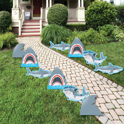 Shark Zone - Shark and Fin Lawn Decorations - Outdoor Jawsome Shark Party or Birthday Party Yard Decorations - 10 Piece