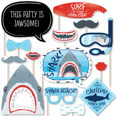 Shark Zone - Jawsome Shark or Birthday Party Photo Booth Props Kit - 20 Count
