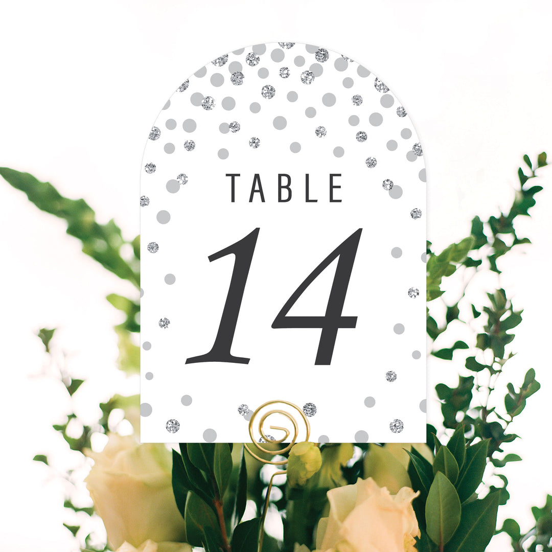 Silver Wedding - Wedding Receptions, Parties or Events Double-Sided 5 x 7 inches Cards - Table Numbers - 1-20