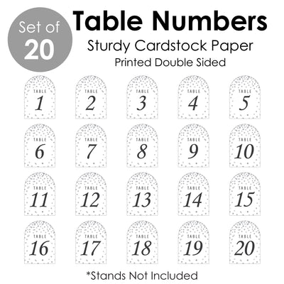 Silver Wedding - Wedding Receptions, Parties or Events Double-Sided 5 x 7 inches Cards - Table Numbers - 1-20