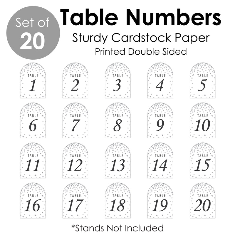 Silver Wedding - Wedding Receptions, Parties or Events Double-Sided 5 x 7 inches Cards - Table Numbers - 1-20
