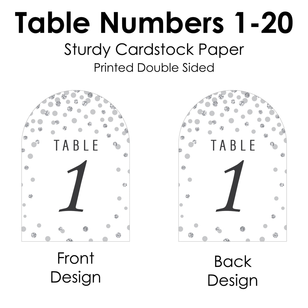 Silver Wedding - Wedding Receptions, Parties or Events Double-Sided 5 x 7 inches Cards - Table Numbers - 1-20