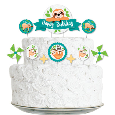 Let's Hang - Sloth - Birthday Party Cake Decorating Kit - Happy Birthday Cake Topper Set - 11 Pieces