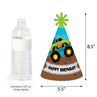 Smash and Crash - Monster Truck - Cone Happy Birthday Party Hats for Kids and Adults - Set of 8 (Standard Size)