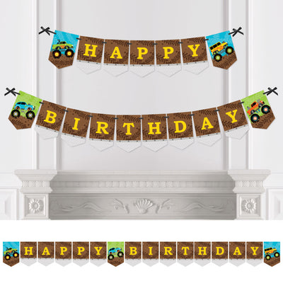 Smash and Crash - Monster Truck - Boy Birthday Party Bunting Banner - Birthday Party Decorations - Happy Birthday