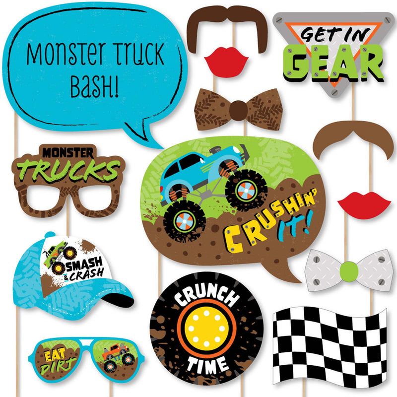 Smash and Crash - Monster Truck - Boy Birthday Party Photo Booth Props Kit - 20 Count