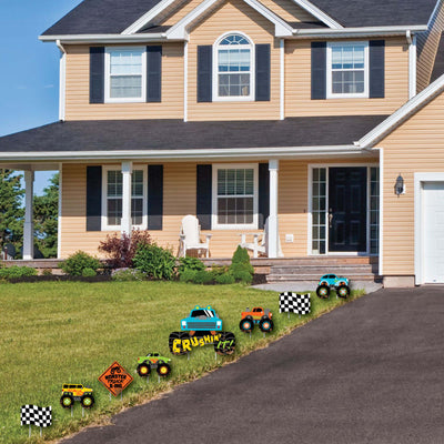 Smash and Crash - Monster Truck - Yard Sign and Outdoor Lawn Decorations - Boy Birthday Party Yard Signs - Set of 8