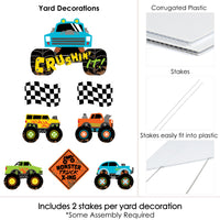 Smash and Crash - Monster Truck - Yard Sign and Outdoor Lawn Decorations - Boy Birthday Party Yard Signs - Set of 8