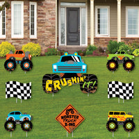 Smash and Crash - Monster Truck - Yard Sign and Outdoor Lawn Decorations - Boy Birthday Party Yard Signs - Set of 8