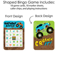 Smash and Crash - Monster Truck - Picture Bingo Cards and Markers - Boy Birthday Party Bingo Game - Set of 18
