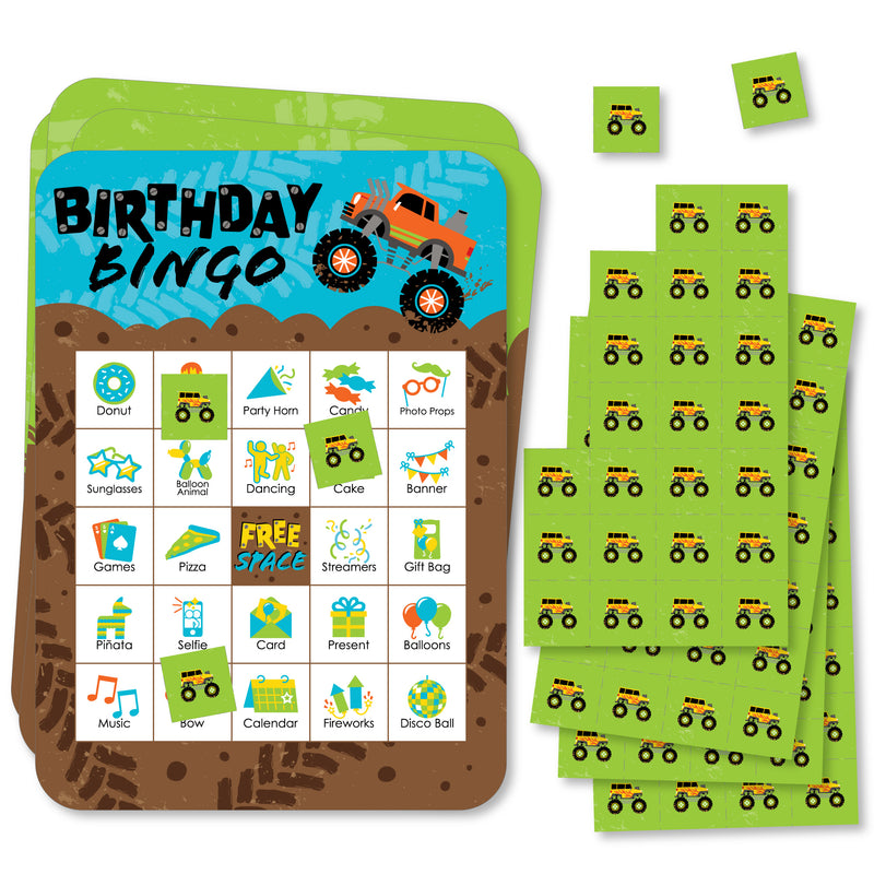 Smash and Crash - Monster Truck - Picture Bingo Cards and Markers - Boy Birthday Party Bingo Game - Set of 18