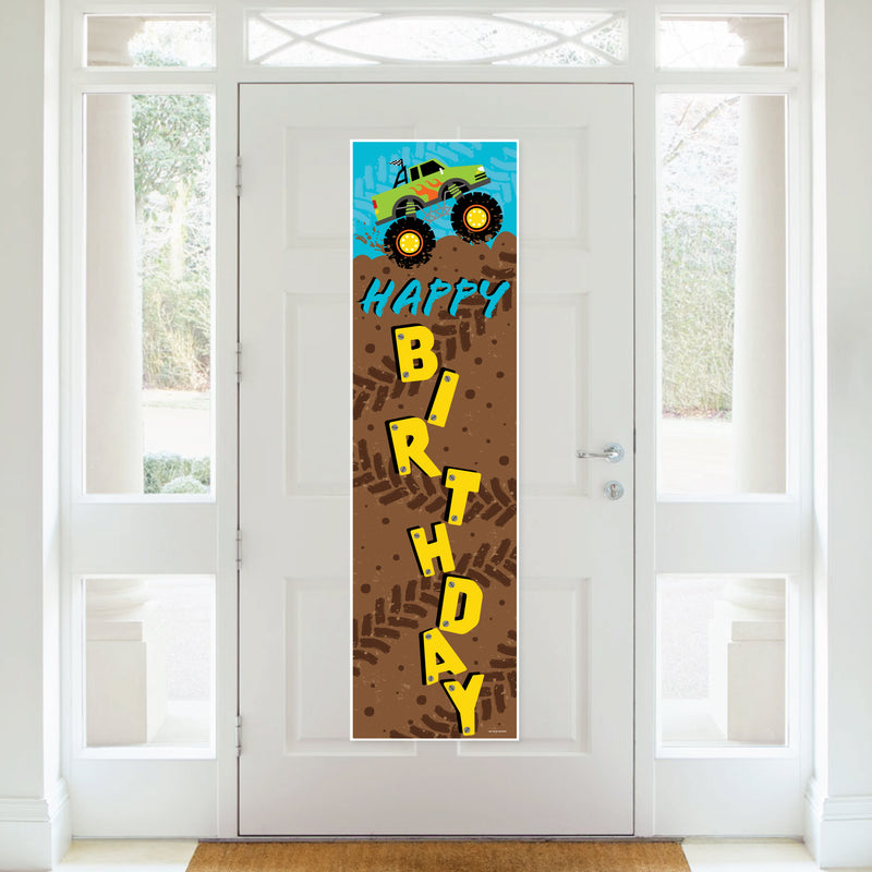 Smash and Crash - Monster Truck - Boy Birthday Party Front Door Decoration - Vertical Banner