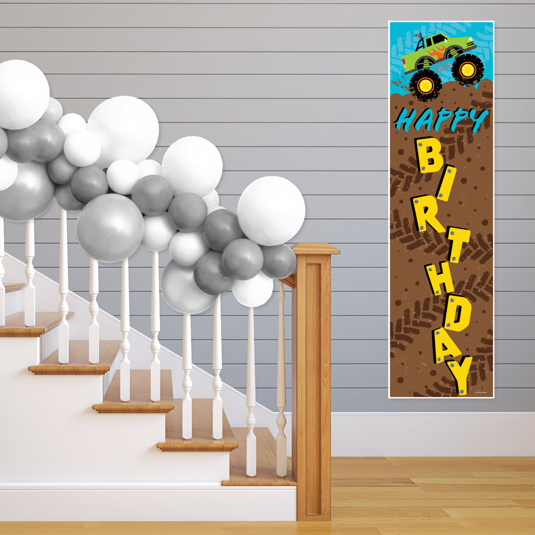 Smash and Crash - Monster Truck - Boy Birthday Party Front Door Decoration - Vertical Banner