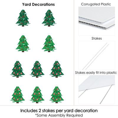 Snowy Christmas Trees - Tree Lawn Decorations - Outdoor Classic Holiday Party Yard Decorations - 10 Piece