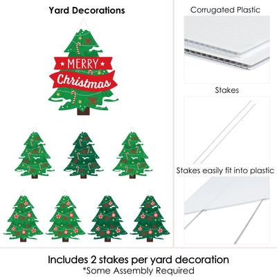 Snowy Christmas Trees - Yard Sign and Outdoor Lawn Decorations - Classic Holiday Party Yard Signs - Set of 8