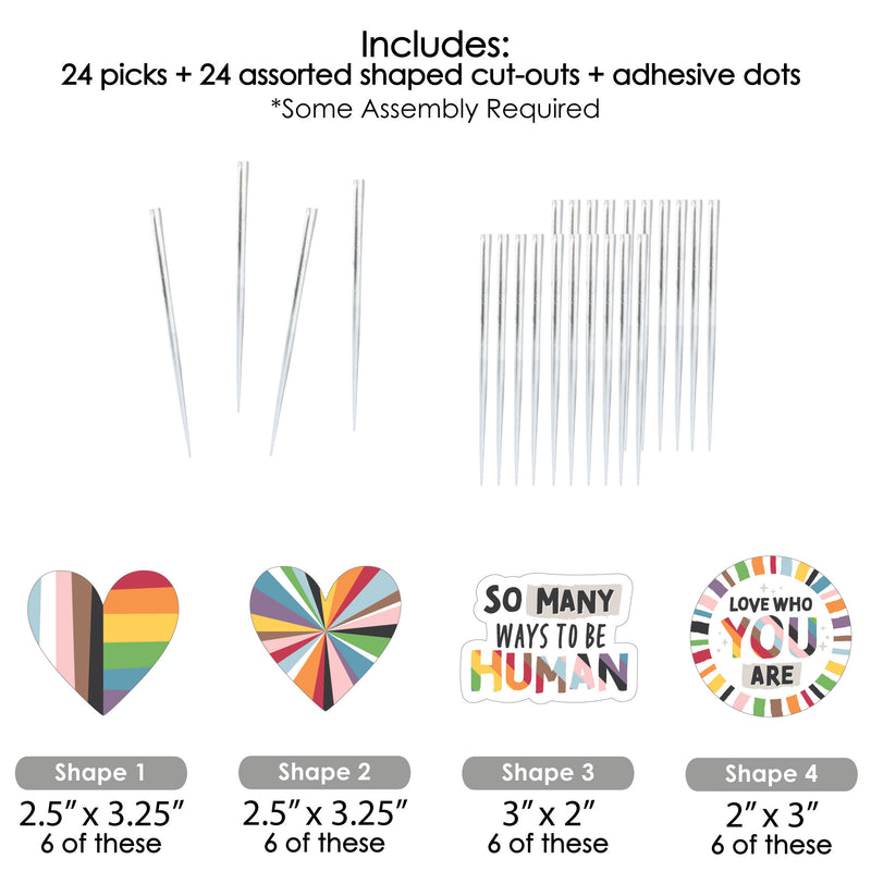 So Many Ways to Be Human - Dessert Cupcake Toppers - Pride Party Clear Treat Picks - Set of 24