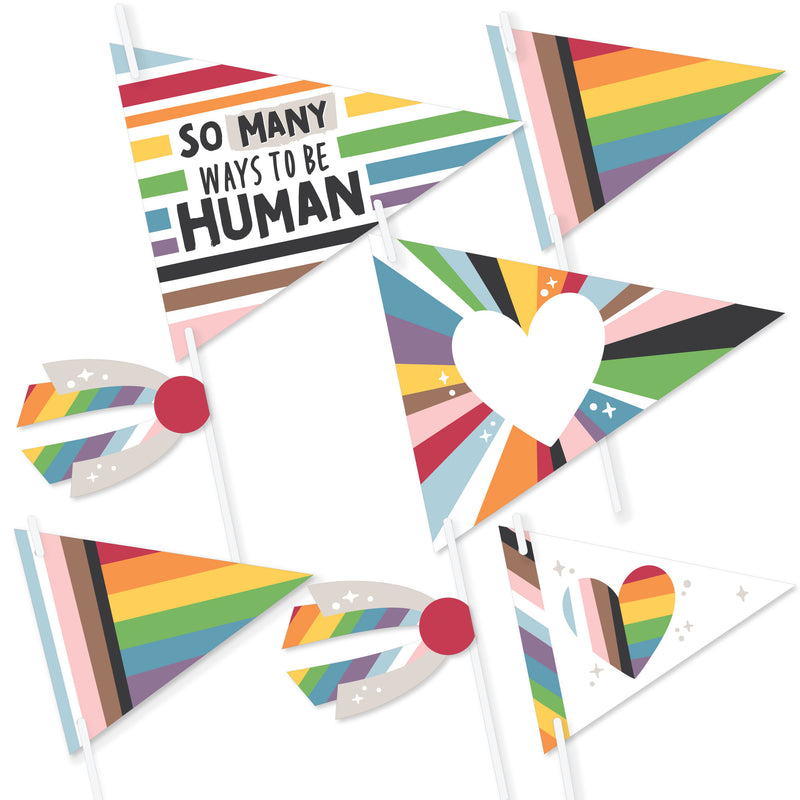 So Many Ways to Be Human - Triangle Pride Party Photo Props - Pennant Flag Centerpieces - Set of 20