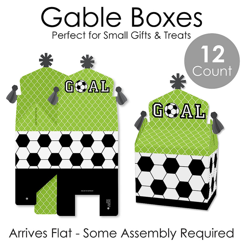 GOAAAL! - Soccer - Treat Box Party Favors - Baby Shower or Birthday Party Goodie Gable Boxes - Set of 12
