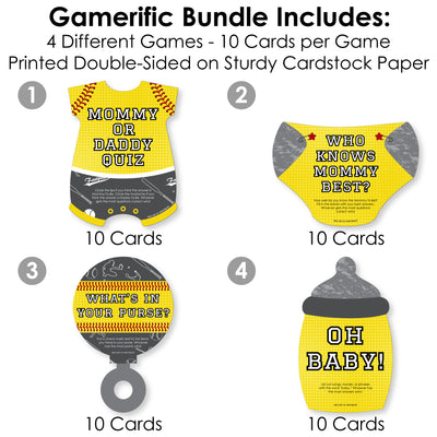 Grand Slam - Fastpitch Softball - 4 Baby Shower Games - 10 Cards Each - Gamerific Bundle