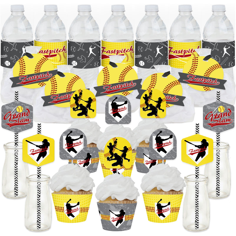 Grand Slam - Fastpitch Softball - Birthday Party or Baby Shower Favors and Cupcake Kit - Fabulous Favor Party Pack - 100 Pieces