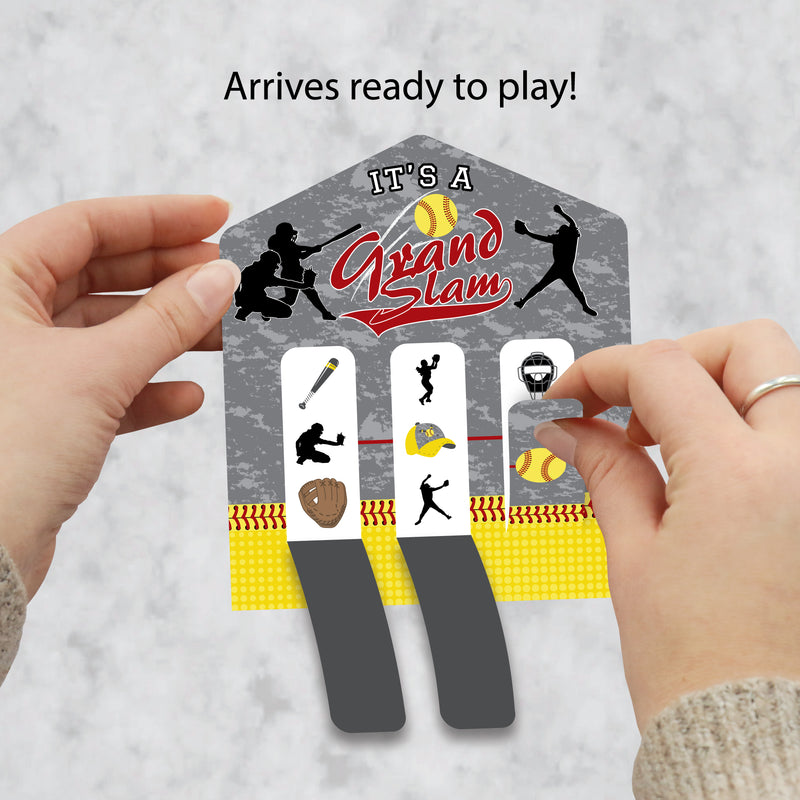 Grand Slam - Fastpitch Softball - Birthday Party or Baby Shower Game Pickle Cards - Pull Tabs 3-in-a-Row - Set of 12