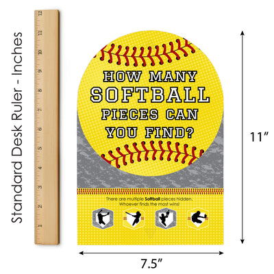 Grand Slam - Fastpitch Softball - Birthday Party or Baby Shower Scavenger Hunt - 1 Stand and 48 Game Pieces - Hide and Find Game
