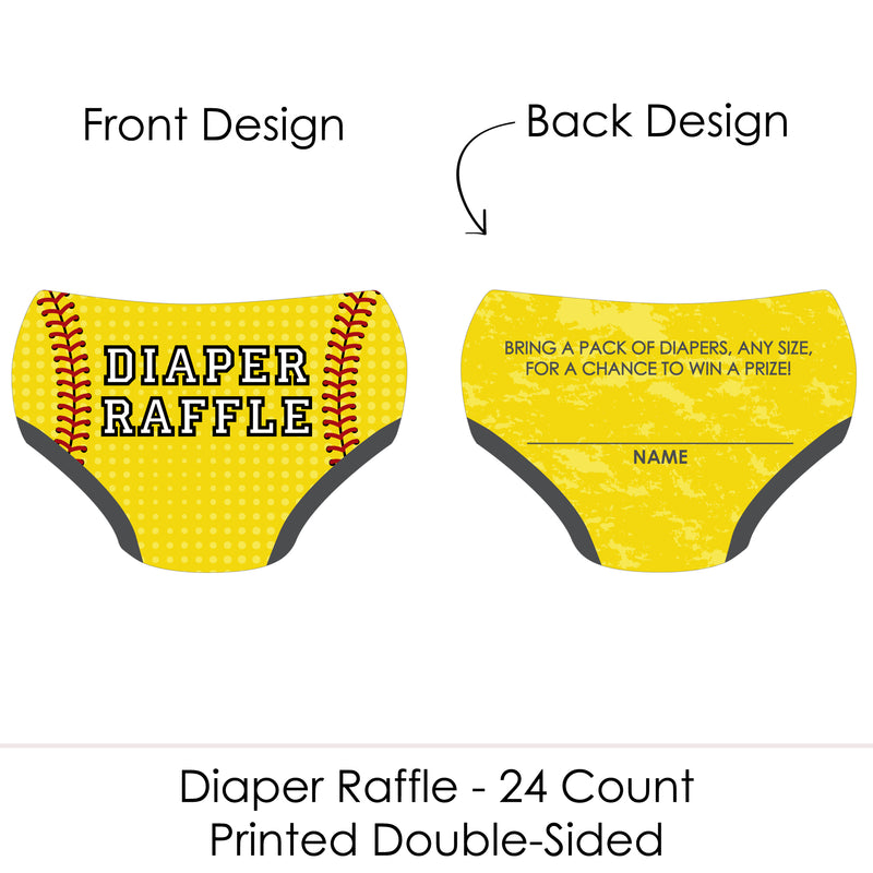 Grand Slam - Fastpitch Softball - Diaper Shaped Raffle Ticket Inserts - Baby Shower Activities - Diaper Raffle Game - Set of 24