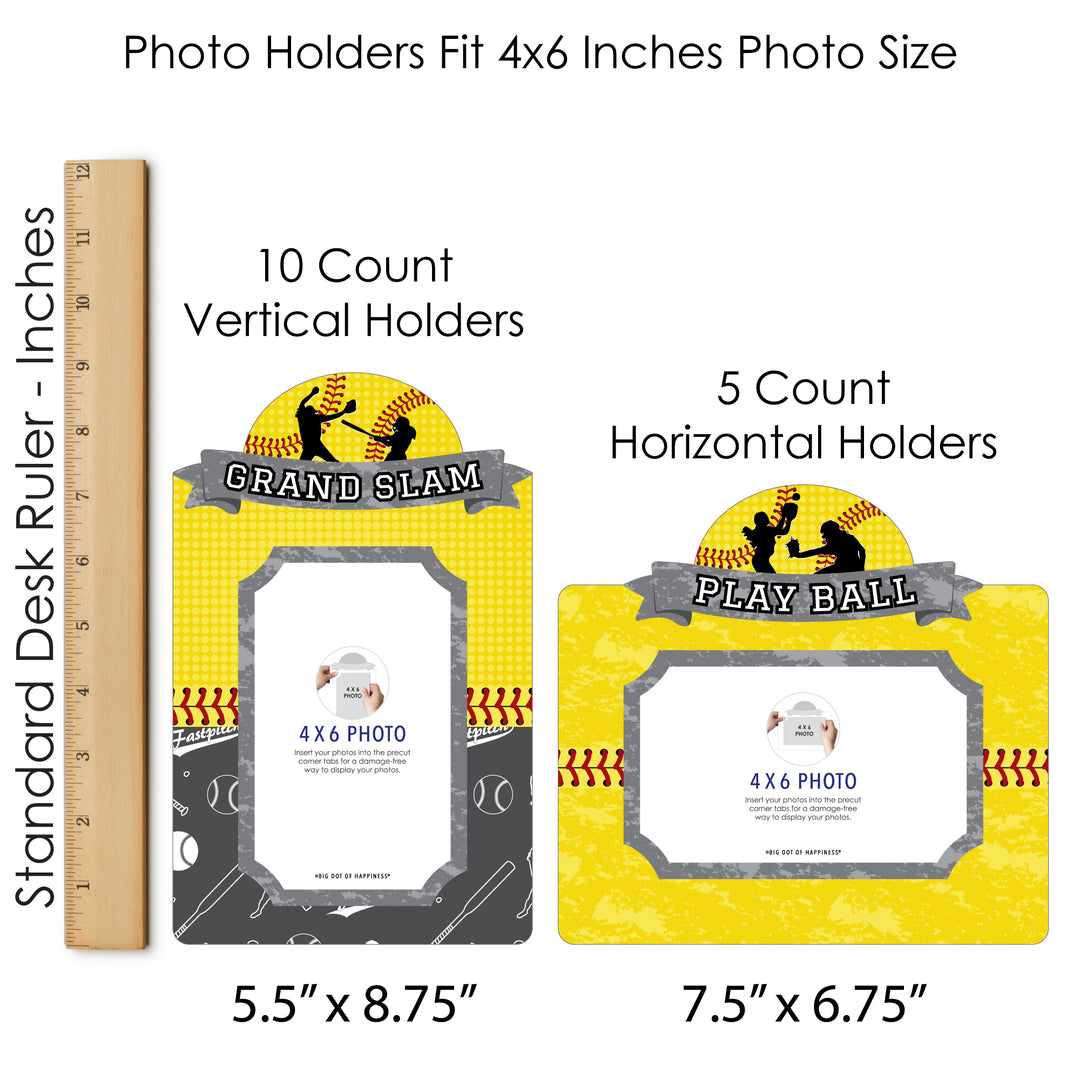 Grand Slam - Fastpitch Softball - Birthday Party or Baby Shower Picture Centerpiece Sticks - Photo Table Toppers - 15 Pieces