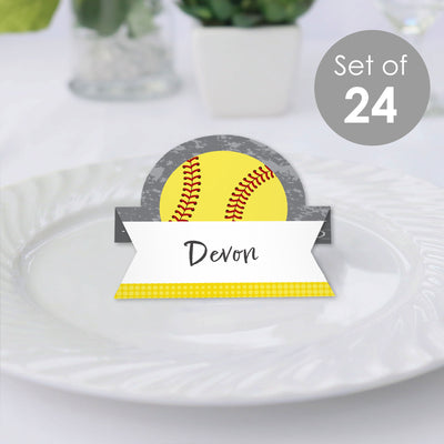 Grand Slam - Fastpitch Softball - Birthday Party or Baby Shower Tent Buffet Card - Table Setting Name Place Cards - Set of 24