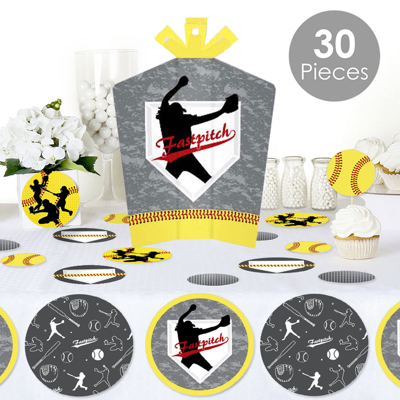 Grand Slam - Fastpitch Softball - Birthday Party or Baby Shower Decor and Confetti - Terrific Table Centerpiece Kit - Set of 30