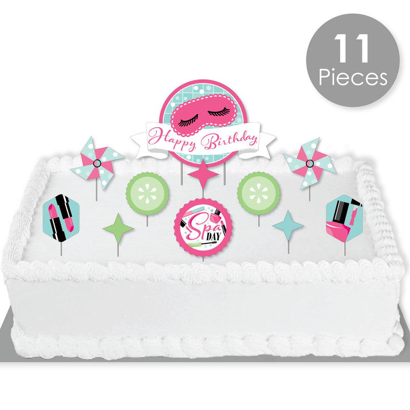 Spa Day - Birthday Party Cake Decorating Kit - Happy Birthday Cake Topper Set - 11 Pieces