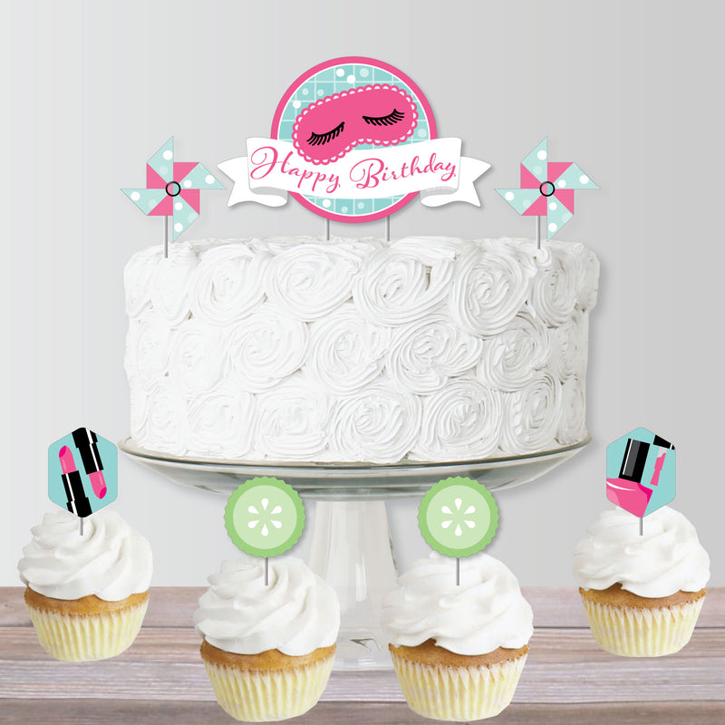 Spa Day - Birthday Party Cake Decorating Kit - Happy Birthday Cake Topper Set - 11 Pieces